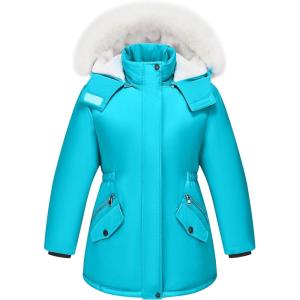 WULFUL Girl’s Winter Parka Coat Long Waterproof Warm Fleece Puffer Jacket(Blue)
