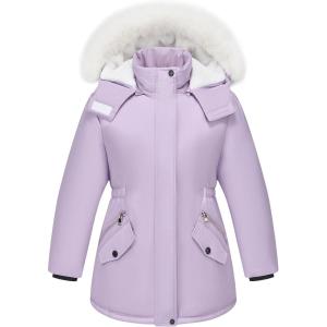 WULFUL Girl’s Winter Parka Coat Long Waterproof Warm Fleece Puffer Jacket(Purple)