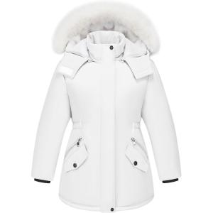 WULFUL Girl’s Winter Parka Coat Long Waterproof Warm Fleece Puffer Jacket(White)
