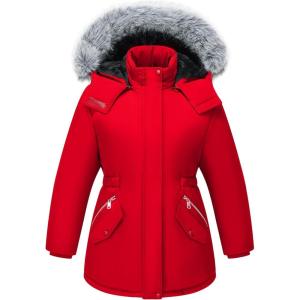 WULFUL Girl’s Winter Parka Coat Long Waterproof Warm Fleece Puffer Jacket(Wine Red)