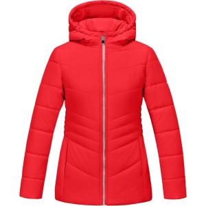 WULFUL Girl’s Winter Waterproof Coat Warm Hooded Parka Jacket Long(Red)
