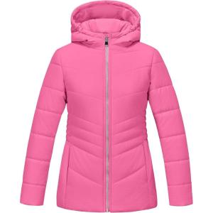 WULFUL Girl’s Winter Waterproof Coat Warm Hooded Parka Jacket Long(Rose Red)