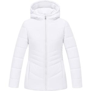 WULFUL Girl’s Winter Waterproof Coat Warm Hooded Parka Jacket Long(White)
