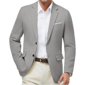 WULFUL Mens Casual Blazer Suit Jackets Slim Fit Two Button Sport Coats Lightweight Business Jacket(Light Grey)