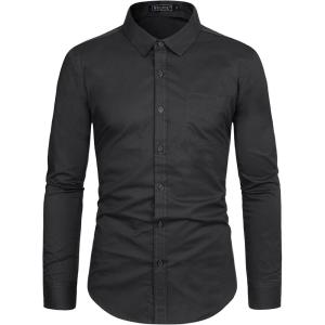 WULFUL Men’s Casual Long Sleeve Dress Shirts Business Formal Solid Regular Fit Button Down Shirt with Pocket