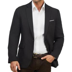 WULFUL Mens Casual Sport Coat Blazer Lightweight One Button Suit Jackets Black