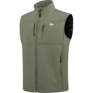 WULFUL Men’s Windproof Lightweight Golf Vest Outerwear with Pockets Softshell Sleeveless Jacket for Running Hiking Sports(Army Green)