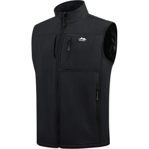 WULFUL Men’s Windproof Lightweight Golf Vest Outerwear with Pockets Softshell Sleeveless Jacket for Running Hiking Sports(Black)