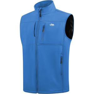WULFUL Men’s Windproof Lightweight Golf Vest Outerwear with Pockets Softshell Sleeveless Jacket for Running Hiking Sports(Blue)