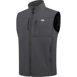 WULFUL Men’s Windproof Lightweight Golf Vest Outerwear with Pockets Softshell Sleeveless Jacket for Running Hiking Sports(Dark Grey)