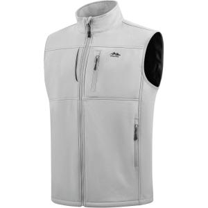 WULFUL Men’s Windproof Lightweight Golf Vest Outerwear with Pockets Softshell Sleeveless Jacket for Running Hiking Sports(Light Grey)