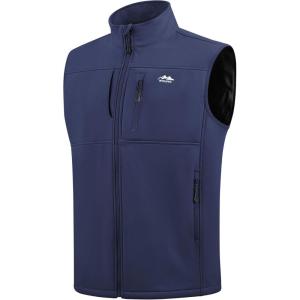 WULFUL Men’s Windproof Lightweight Golf Vest Outerwear with Pockets Softshell Sleeveless Jacket for Running Hiking Sports(Navy)