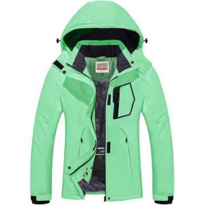 WULFUL Women’s Waterproof Ski Jacket Warm Winter Coats Windproof Winter Jackets for Women Fleece Lined Windbreaker with Hood(Fluorescent Green)