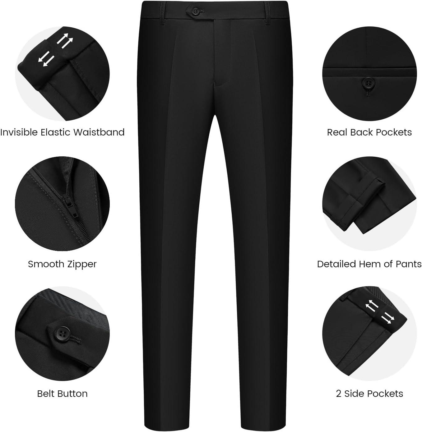 imageWULFUL Mens Slim Fit Suit One Button 3Piece Blazer Dress Business Wedding Party Jacket Vest amp PantBlack