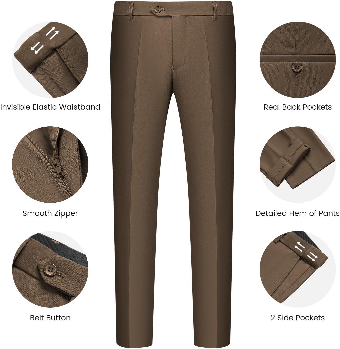 imageWULFUL Mens Slim Fit Suit One Button 3Piece Blazer Dress Business Wedding Party Jacket Vest amp PantBrown