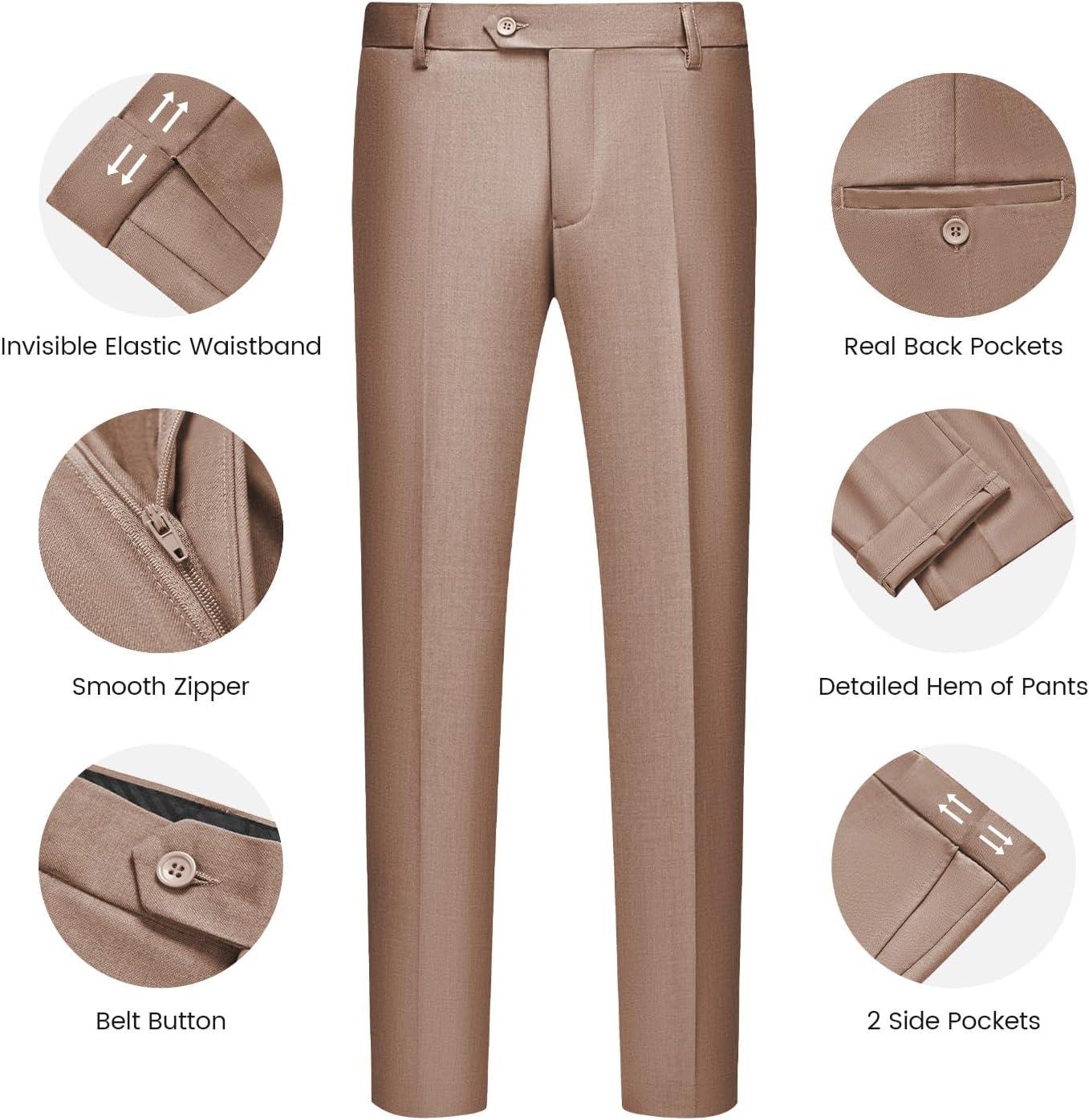 imageWULFUL Mens Slim Fit Suit One Button 3Piece Blazer Dress Business Wedding Party Jacket Vest amp PantCoffee054