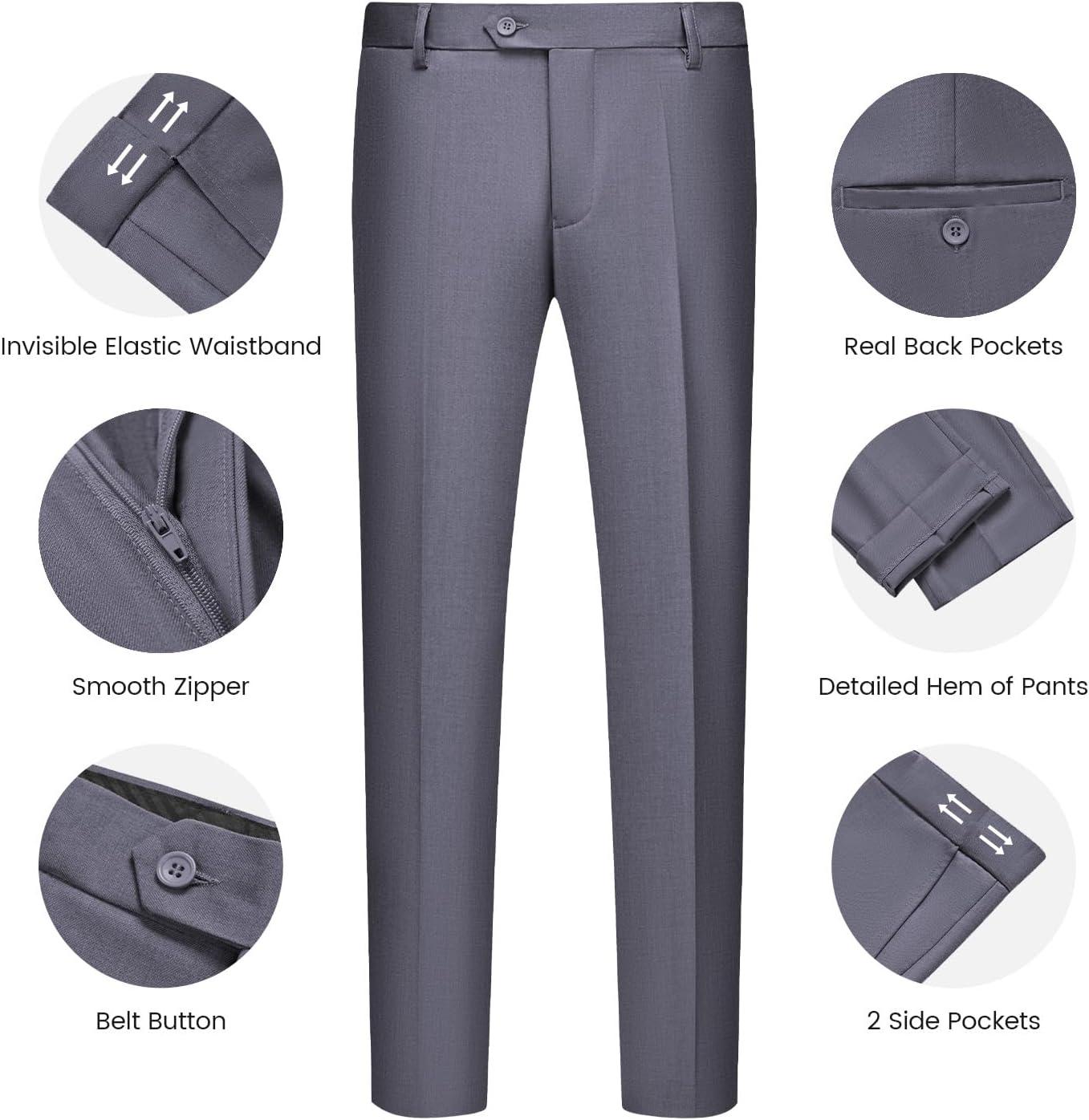 imageWULFUL Mens Slim Fit Suit One Button 3Piece Blazer Dress Business Wedding Party Jacket Vest amp PantDark Grey