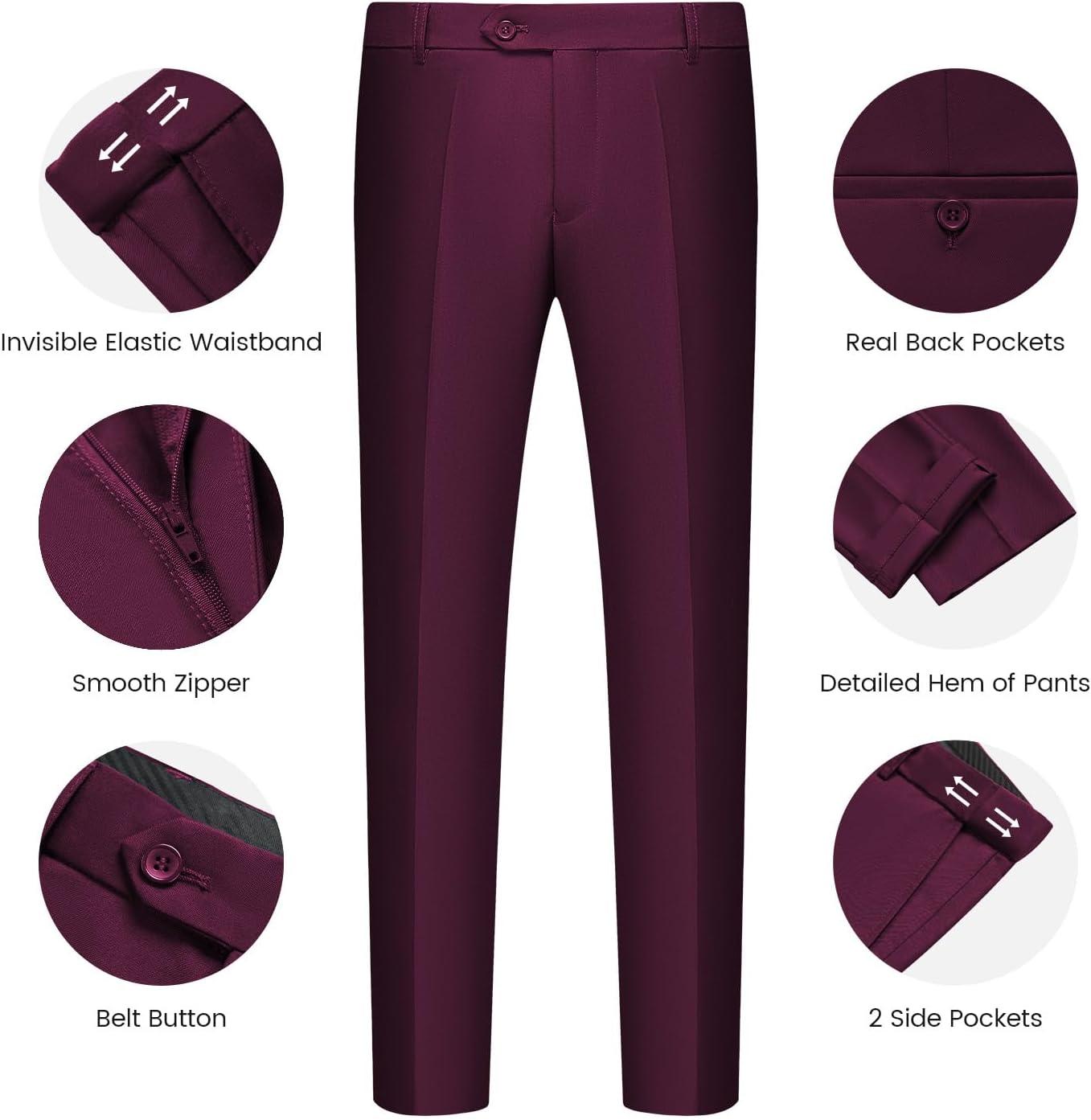 imageWULFUL Mens Slim Fit Suit One Button 3Piece Blazer Dress Business Wedding Party Jacket Vest amp PantDark Red