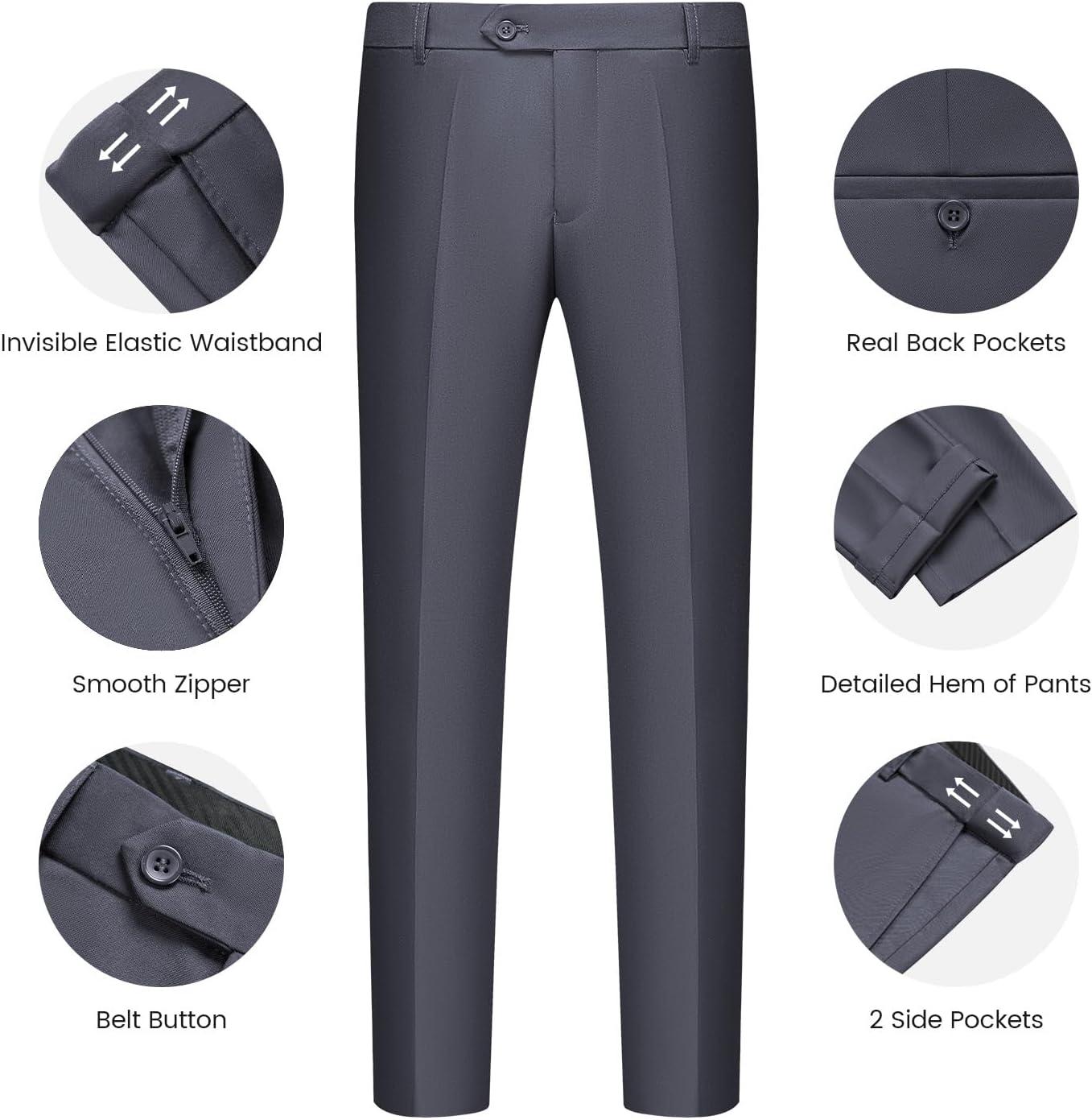 imageWULFUL Mens Slim Fit Suit One Button 3Piece Blazer Dress Business Wedding Party Jacket Vest amp PantGrey054