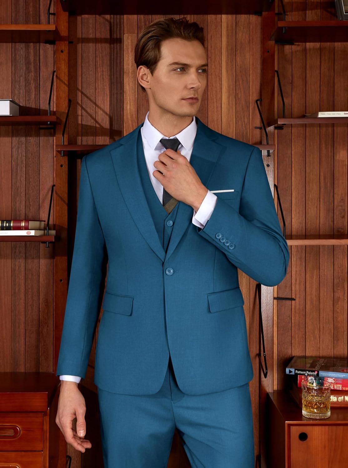 imageWULFUL Mens Slim Fit Suit One Button 3Piece Blazer Dress Business Wedding Party Jacket Vest amp PantHbl0127
