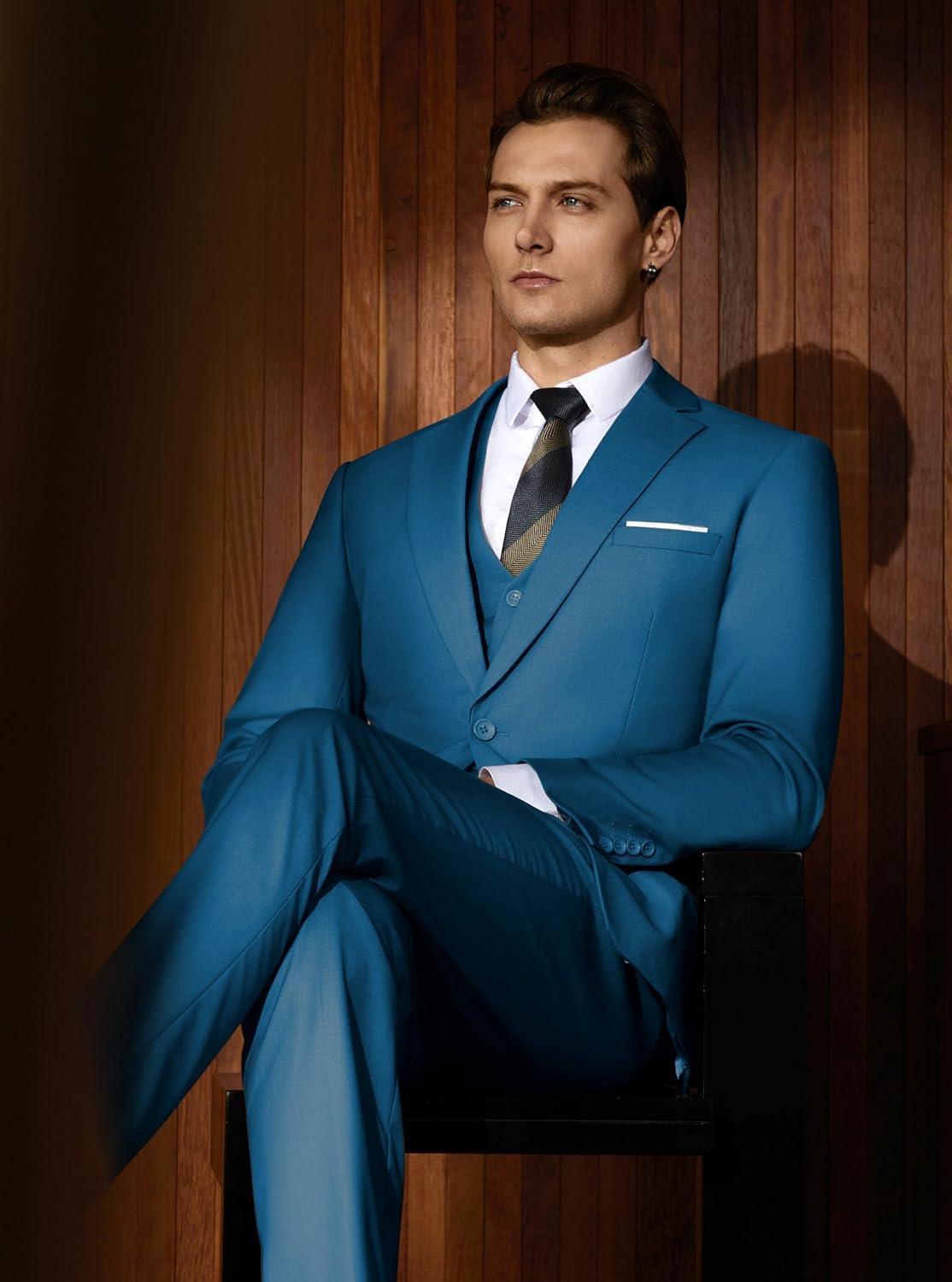 imageWULFUL Mens Slim Fit Suit One Button 3Piece Blazer Dress Business Wedding Party Jacket Vest amp PantHbl0127