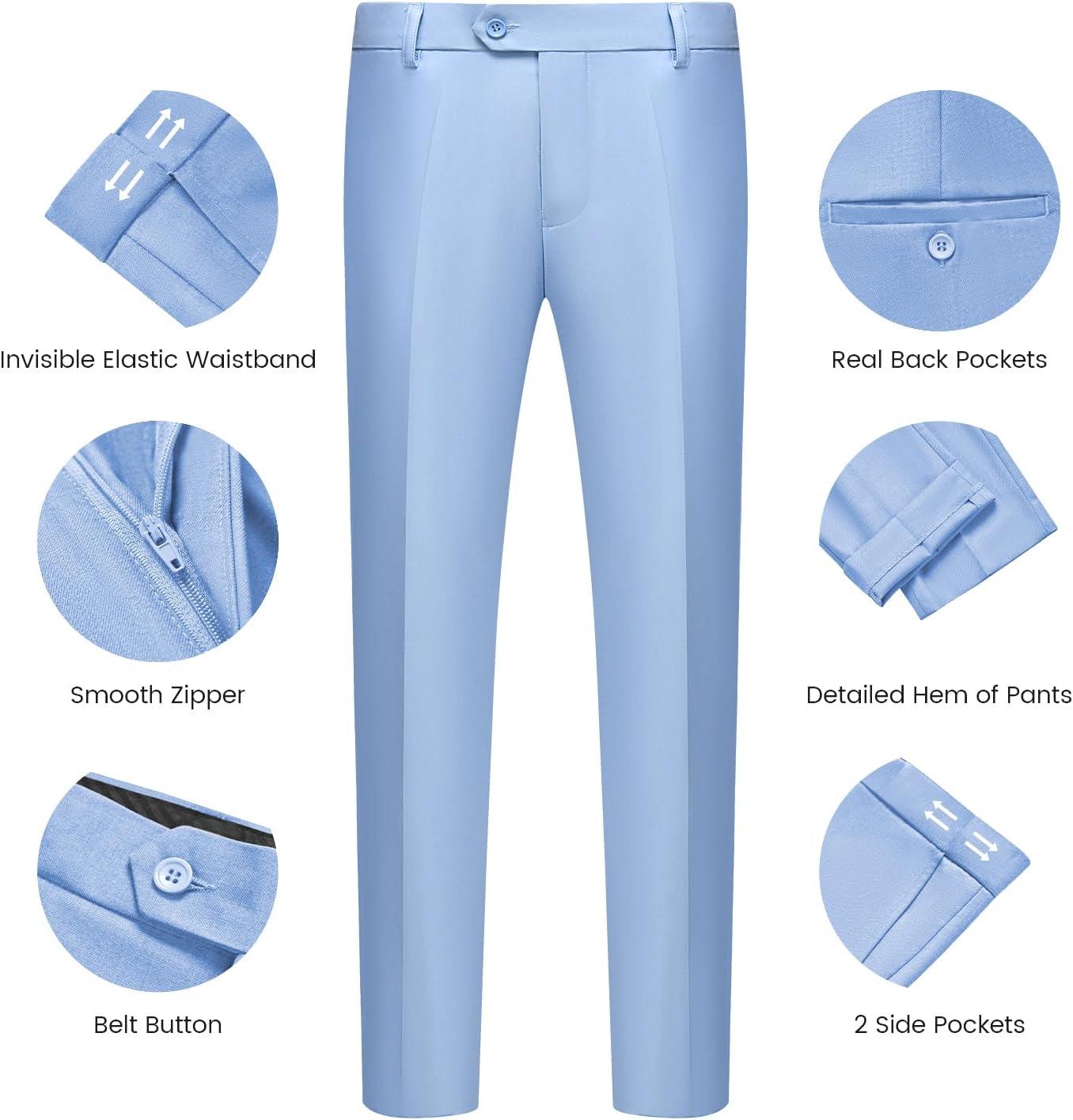 imageWULFUL Mens Slim Fit Suit One Button 3Piece Blazer Dress Business Wedding Party Jacket Vest amp PantLight Blue