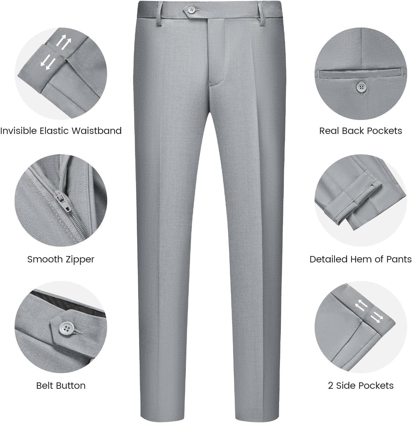 imageWULFUL Mens Slim Fit Suit One Button 3Piece Blazer Dress Business Wedding Party Jacket Vest amp PantLight Grey