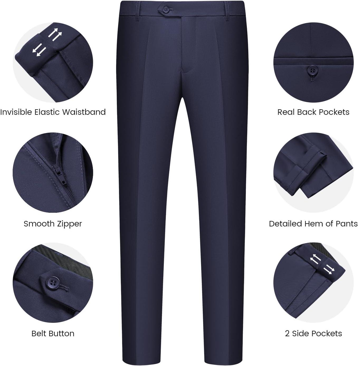 imageWULFUL Mens Slim Fit Suit One Button 3Piece Blazer Dress Business Wedding Party Jacket Vest amp PantNavy Blue055