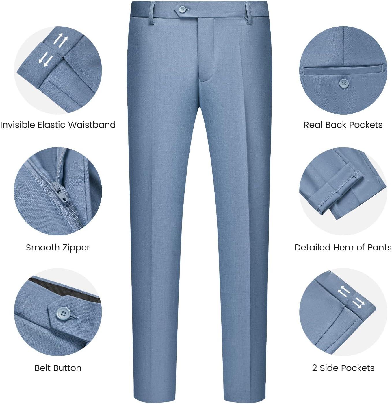 imageWULFUL Mens Slim Fit Suit One Button 3Piece Blazer Dress Business Wedding Party Jacket Vest amp PantNewblue