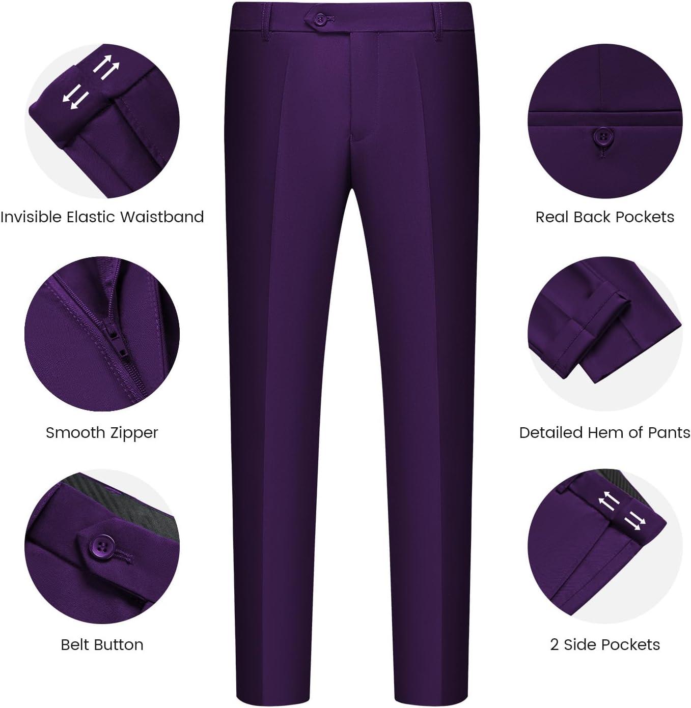 imageWULFUL Mens Slim Fit Suit One Button 3Piece Blazer Dress Business Wedding Party Jacket Vest amp PantPurple