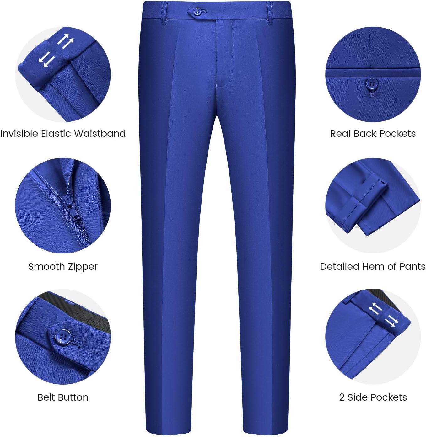 imageWULFUL Mens Slim Fit Suit One Button 3Piece Blazer Dress Business Wedding Party Jacket Vest amp PantRoyal Blue
