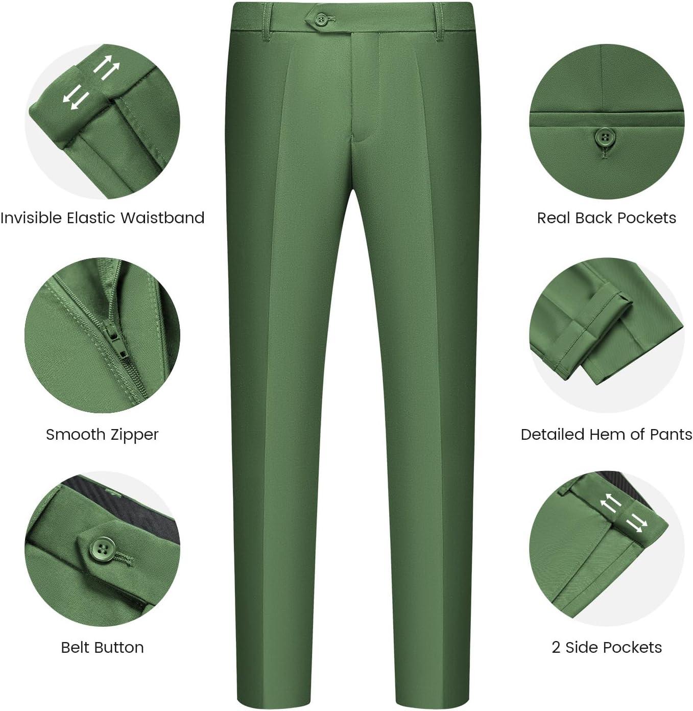 imageWULFUL Mens Slim Fit Suit One Button 3Piece Blazer Dress Business Wedding Party Jacket Vest amp PantSage Green
