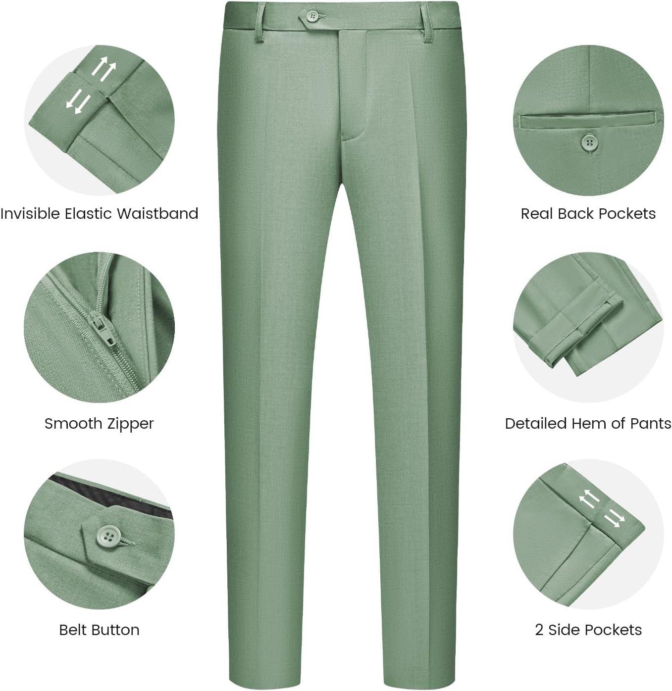 imageWULFUL Mens Slim Fit Suit One Button 3Piece Blazer Dress Business Wedding Party Jacket Vest amp PantSage Greennew
