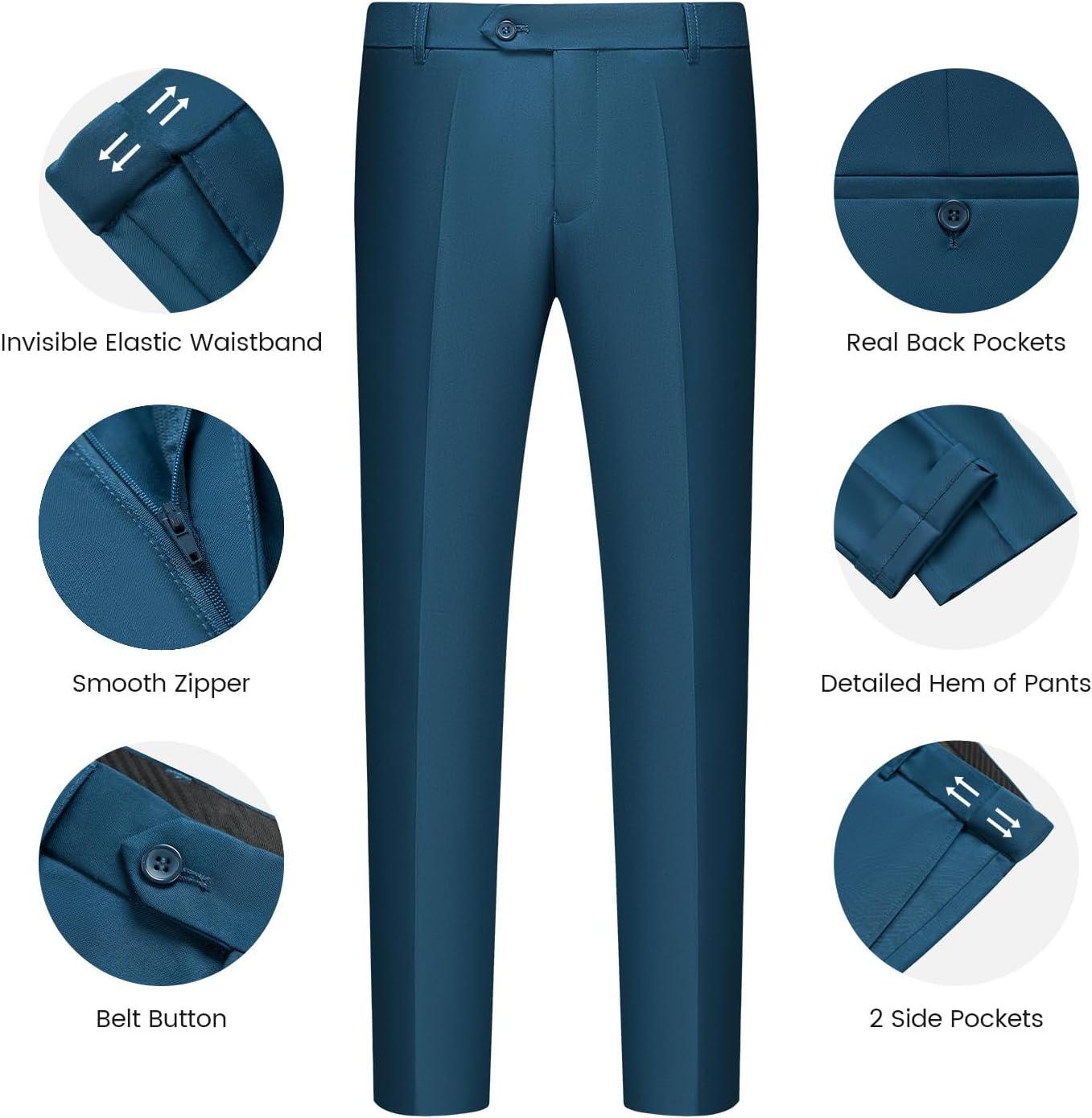 imageWULFUL Mens Slim Fit Suit One Button 3Piece Blazer Dress Business Wedding Party Jacket Vest amp PantTeal Blue