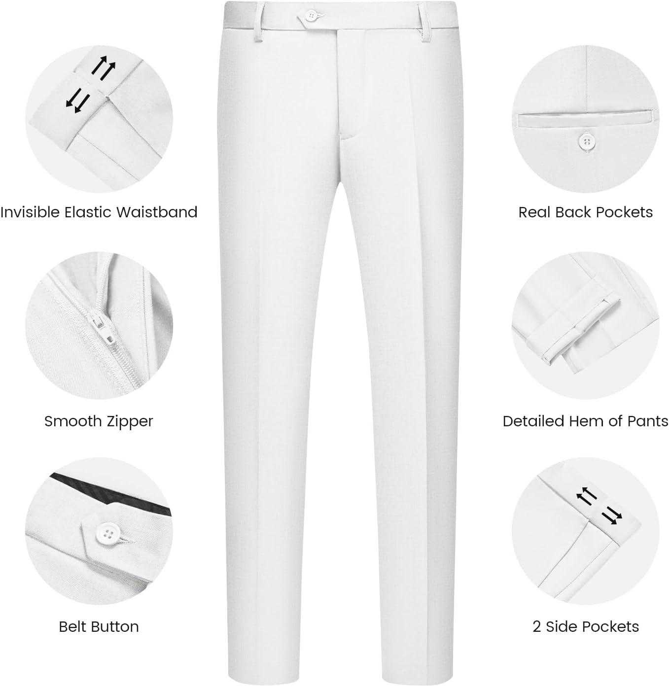 imageWULFUL Mens Slim Fit Suit One Button 3Piece Blazer Dress Business Wedding Party Jacket Vest amp PantWhite