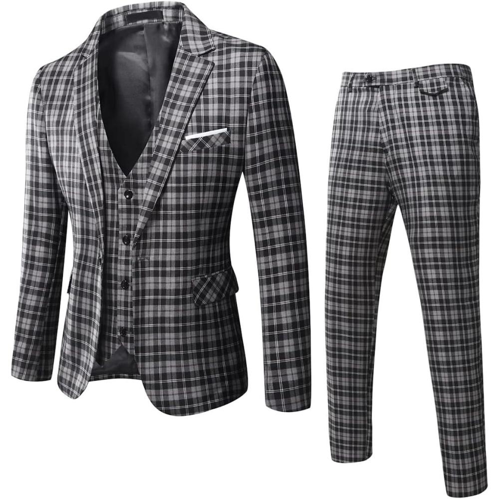 imageWULFUL Mens Slim Fit Suit One Button 3Piece Blazer Dress Business Wedding Party Jacket Vest amp PantBlack056