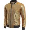WULFUL Men’s 70s Disco Costume Party Sequin Metallic Varsity Bomber Jacket(Gold02)