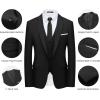 WULFUL Men’s Slim Fit Suit One Button 3-Piece Blazer Dress Business Wedding Party Jacket Vest & Pant(Black)
