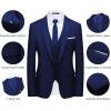 WULFUL Men’s Slim Fit Suit One Button 3-Piece Blazer Dress Business Wedding Party Jacket Vest & Pant(Blue)