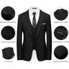 WULFUL Men’s Slim Fit Suit One Button 3-Piece Blazer Dress Business Wedding Party Jacket Vest & Pant(Brilliant Black)