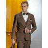 WULFUL Men’s Slim Fit Suit One Button 3-Piece Blazer Dress Business Wedding Party Jacket Vest & Pant(Brown)