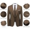WULFUL Men’s Slim Fit Suit One Button 3-Piece Blazer Dress Business Wedding Party Jacket Vest & Pant(Brown)