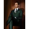 WULFUL Men’s Slim Fit Suit One Button 3-Piece Blazer Dress Business Wedding Party Jacket Vest & Pant(Dark Green)