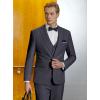 WULFUL Men’s Slim Fit Suit One Button 3-Piece Blazer Dress Business Wedding Party Jacket Vest & Pant(Grey-054)