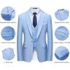 WULFUL Men’s Slim Fit Suit One Button 3-Piece Blazer Dress Business Wedding Party Jacket Vest & Pant(Light Blue)