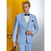 WULFUL Men’s Slim Fit Suit One Button 3-Piece Blazer Dress Business Wedding Party Jacket Vest & Pant(Light Blue)