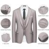 WULFUL Men’s Slim Fit Suit One Button 3-Piece Blazer Dress Business Wedding Party Jacket Vest & Pant(Light Brown-054)