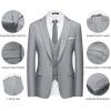 WULFUL Men’s Slim Fit Suit One Button 3-Piece Blazer Dress Business Wedding Party Jacket Vest & Pant(Light Grey)
