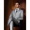 WULFUL Men’s Slim Fit Suit One Button 3-Piece Blazer Dress Business Wedding Party Jacket Vest & Pant(Light Grey)