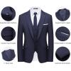 WULFUL Men’s Slim Fit Suit One Button 3-Piece Blazer Dress Business Wedding Party Jacket Vest & Pant(Navy Blue-055)